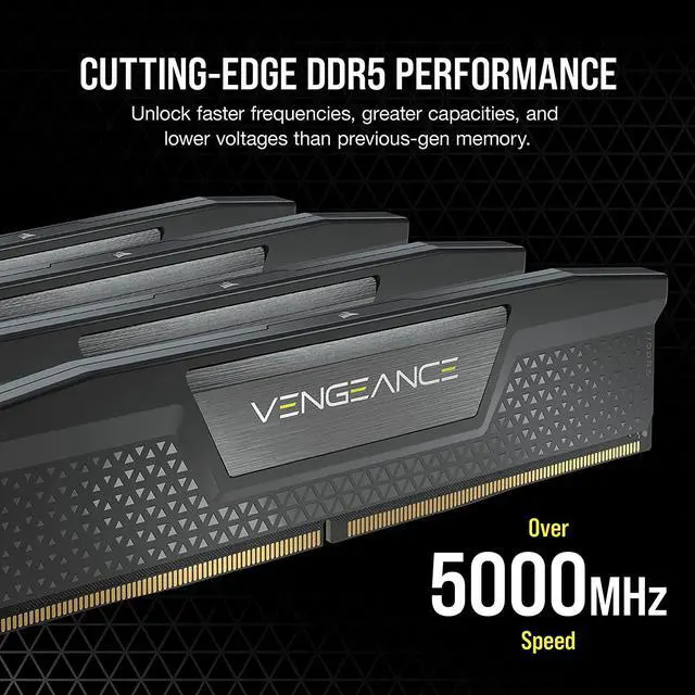 Alt view image 3 of 7 - Corsair Vengeance DDR5 64GB (2x32GB) 5200MHz C40 Intel Optimized Desktop Memory (Onboard Voltage Regulation, Custom XMP 3.0 Profiles, Compact Form-Factor, Solid Aluminum Heatspreader) Black