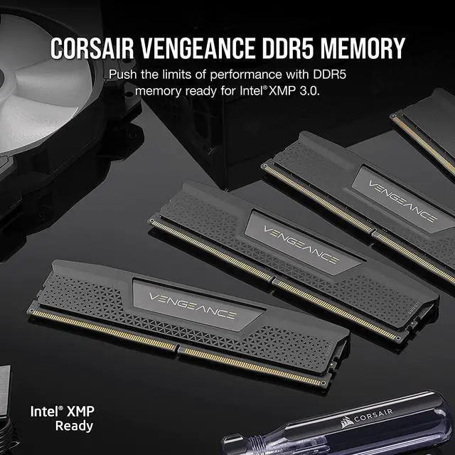 Alt view image 2 of 7 - Corsair Vengeance DDR5 64GB (2x32GB) 5200MHz C40 Intel Optimized Desktop Memory (Onboard Voltage Regulation, Custom XMP 3.0 Profiles, Compact Form-Factor, Solid Aluminum Heatspreader) Black