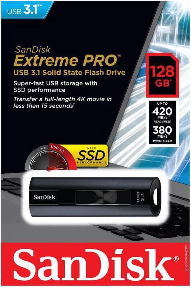 Alt view image 6 of 6 - SanDisk SDCZ880-128G-G46 Extreme PRO 128GB USB 3.1 Solid State Flash Drive