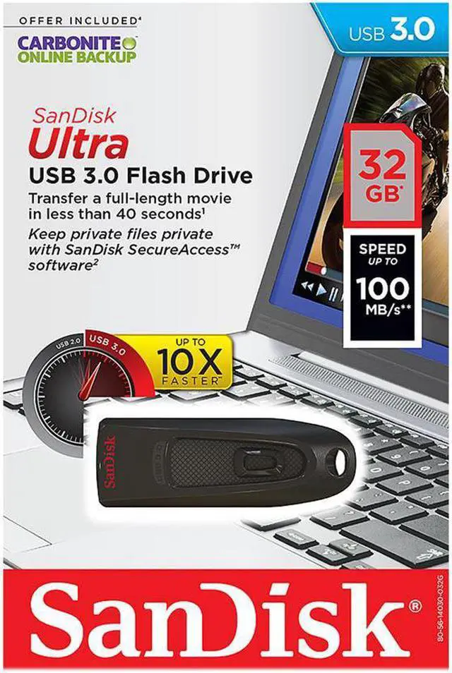 Alt view image 3 of 3 - SanDisk 32GB CZ48 USB 3.0 Flash Drive, Speed Up to 100MB/s (SDCZ48-032G-UAM46)