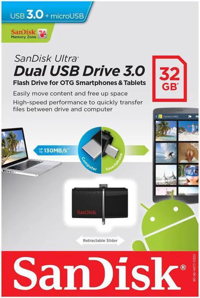 Alt view image 3 of 3 - SanDisk 32GB Ultra Dual OTG USB 3.0 Flash Drive, Speed Up to 150MB/s (SDDD2-032G-GAM46)