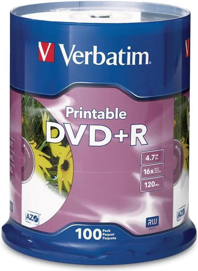 Alt view image 2 of 2 - Verbatim DVD+R 4.7GB 16X Branded White Inkjet, 100pk Spindle