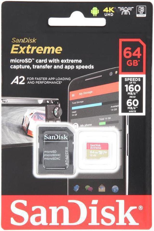 Alt view image 4 of 5 - SanDisk 64GB Extreme microSDXC UHS-I/U3 A2 Memory Card with Adapter, Speed Up to 160MB/s