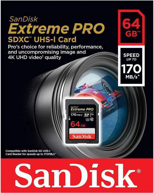 Alt view image 2 of 3 - SanDisk 64GB Extreme Pro SDXC UHS-I/U3 V30 Class 10 Memory Card, Speed Up to 170MB/s (SDSDXXY-064G-GN4IN)