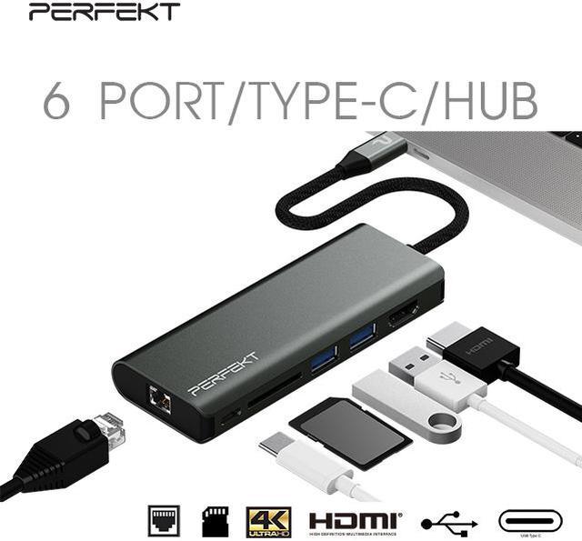 HUB USB-C (3.0) 6 PORTS, 2* USB-C, 2* USB-A, 1* HDMI, 1* RJ45