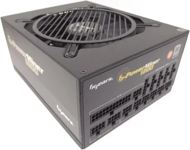 Main image of BGears b-PowerMiner 1200W 80+ Platinum Full Modular ATX Power  Supply 100-240VAC, SLI and CrossFire Ready, silent 140mm auto speed control fan, plus 3 years warranty.