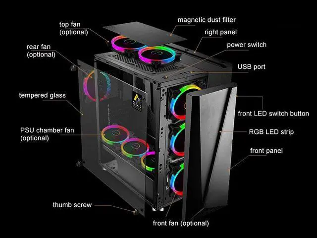 Main image of Bgears b-Draco5907 Tempered Glass Side Mid Tower Case with RGB LED Front Panel
