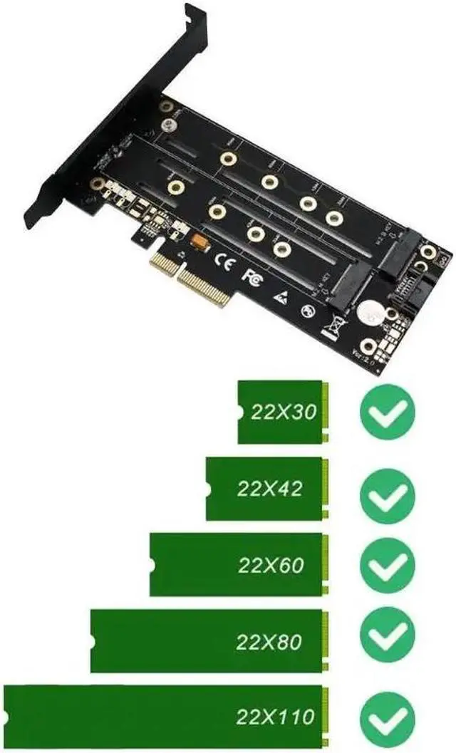 Alt view image 5 of 6 - M.2 SSD NVME M Key+B Key M.2 SATA to PCI-e 3.0 4X Host Controller Expansion Card with bracket/ SATA Cable for desktops