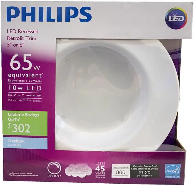 Alt view image 13 of 20 - Philips 5-6" Downlight LED 10w 800 Lumens Daylight 5000k Dimmable - 65w equiv