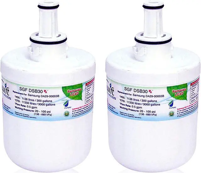 Main image of Swift Green Filters SGF-DSB30 Rx Compatible for DA2900003,DA6100159,DA2900003AB,DA6100159AB,HAF-CU1 Pharmaceuticals Refrigerator water Filter (2 Pack),Made in USA
