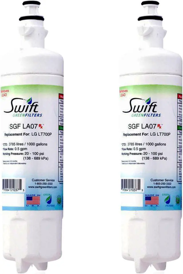 Main image of Swift Green Filters SGF-LA07 Rx Compatible for LT700-P,46-9690, ADQ36006102,EFF-6032A Pharmaceuticals Refrigerator water Filter (2 Pack),Made in USA