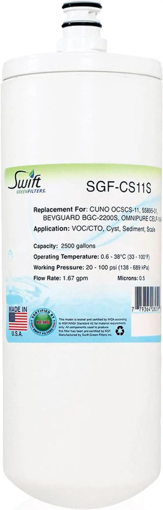 Alt view image 2 of 6 - Swift Green Filters SGF-CS11S Compatible Commercial Water Filter for 55895-01, BEVGUARD BGC-2200S, CELF-1M-P ,  Made in USA