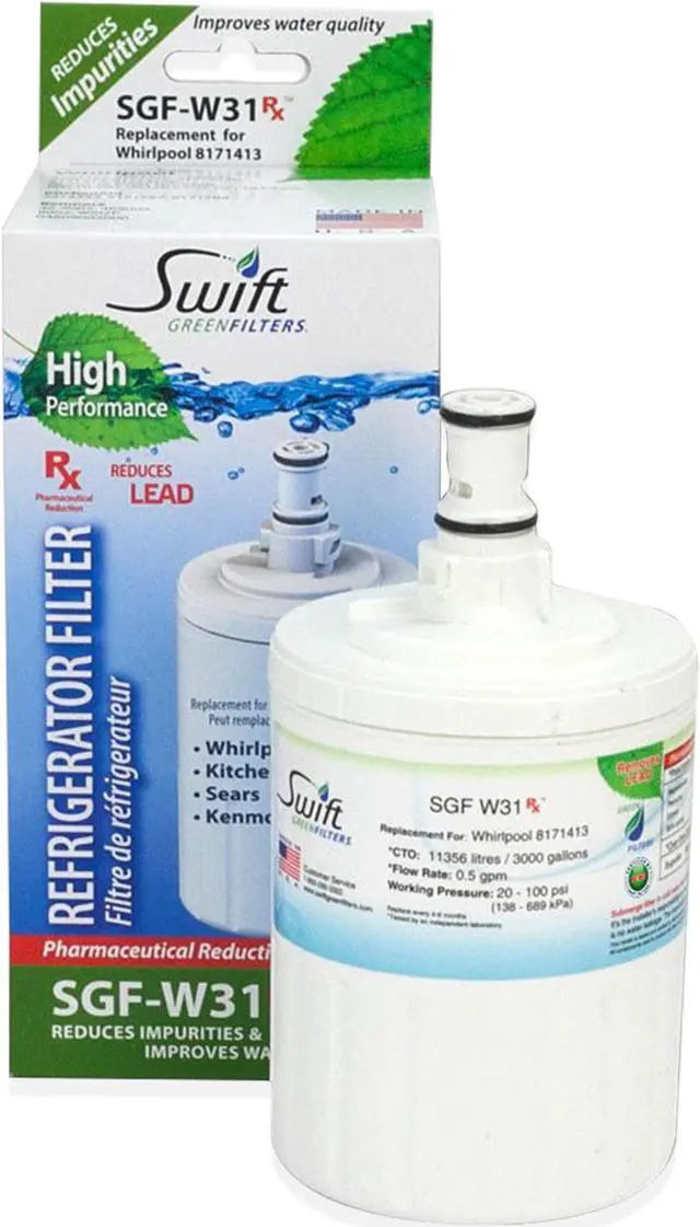 Alt view image 2 of 7 - Swift Green Filters SGF-W31 Rx Compatible Pharmaceuticals Refrigerator Water Filter for 8171413, EDR8D1, 46-9002, Made in USA