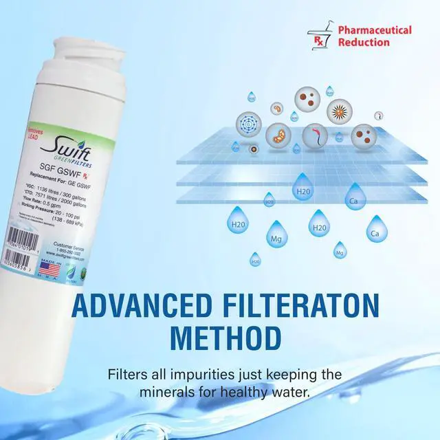 Alt view image 6 of 7 - Swift Green Filters SGF-GSWF Rx Compatible Pharmaceuticals Refrigerator Water Filter for GE GSWF Kenmore 46-9914, EFF-6023A, Made in USA