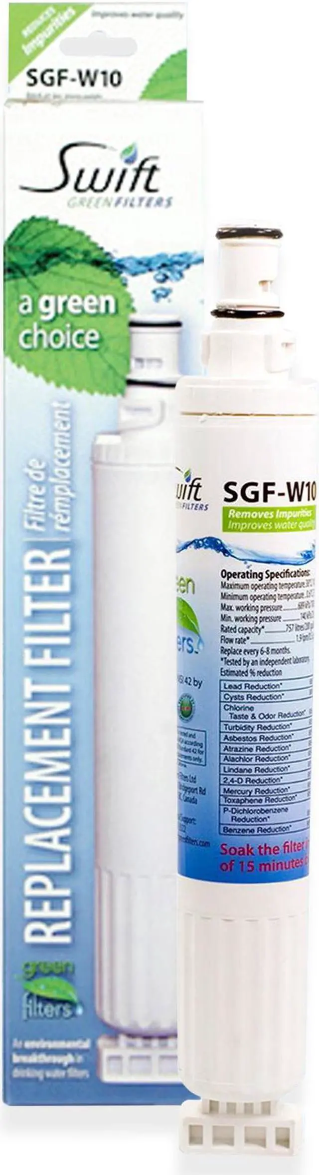 Alt view image 2 of 7 - Swift Green Filters SGF-W10 Compatible Refrigerator Water Filter for 4396701, EDR6D1, FILTER 6, 46-9915, CLCH125, EFF-6001A, Made in USA