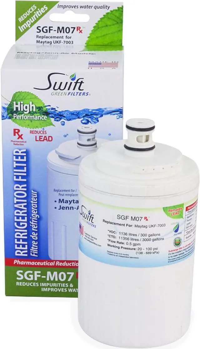 Alt view image 2 of 7 - Swift Green Filters SGF-M07 Rx Compatible Pharmaceuticals Refrigerator Water Filter for UKF7003, UKF7001, EDR7D1, Filter 7, Made in USA