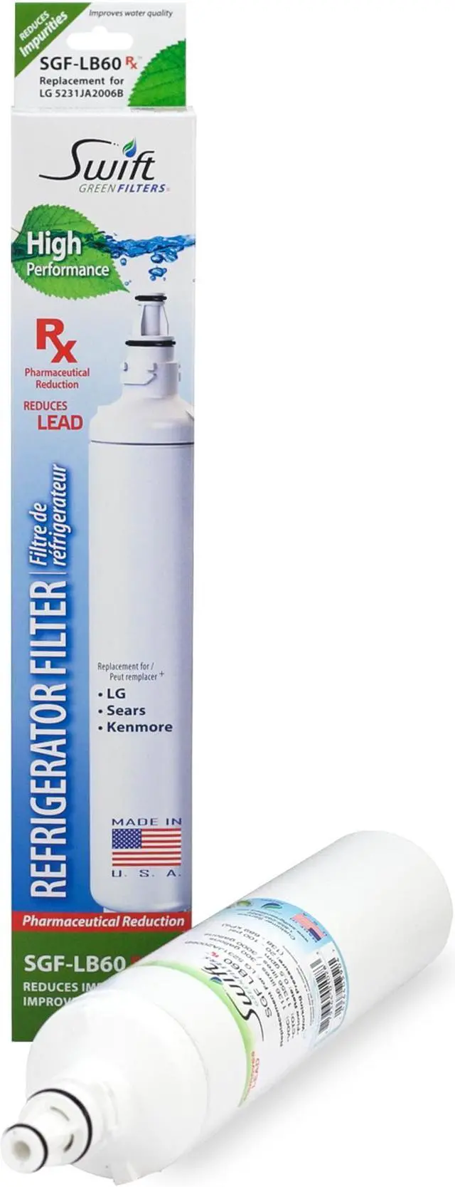 Alt view image 2 of 7 - Swift Green Filters SGF-LB60 Rx Compatible Pharmaceuticals Refrigerator Water Filter for LT600P, 5231JA2006A and 46-9990, Made in USA