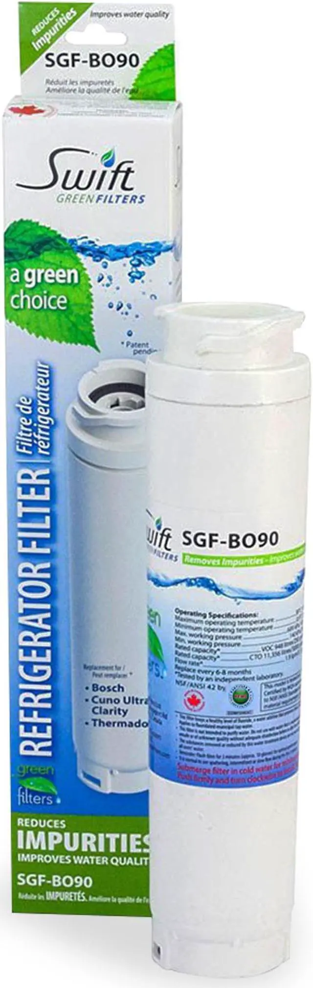 Alt view image 2 of 7 - Swift Green Filters SGF-BO90 Compatible Refrigerator Water Filter for 644845, 740570, BORPLFTR10, 9000194412, 9000077104, Made in USA