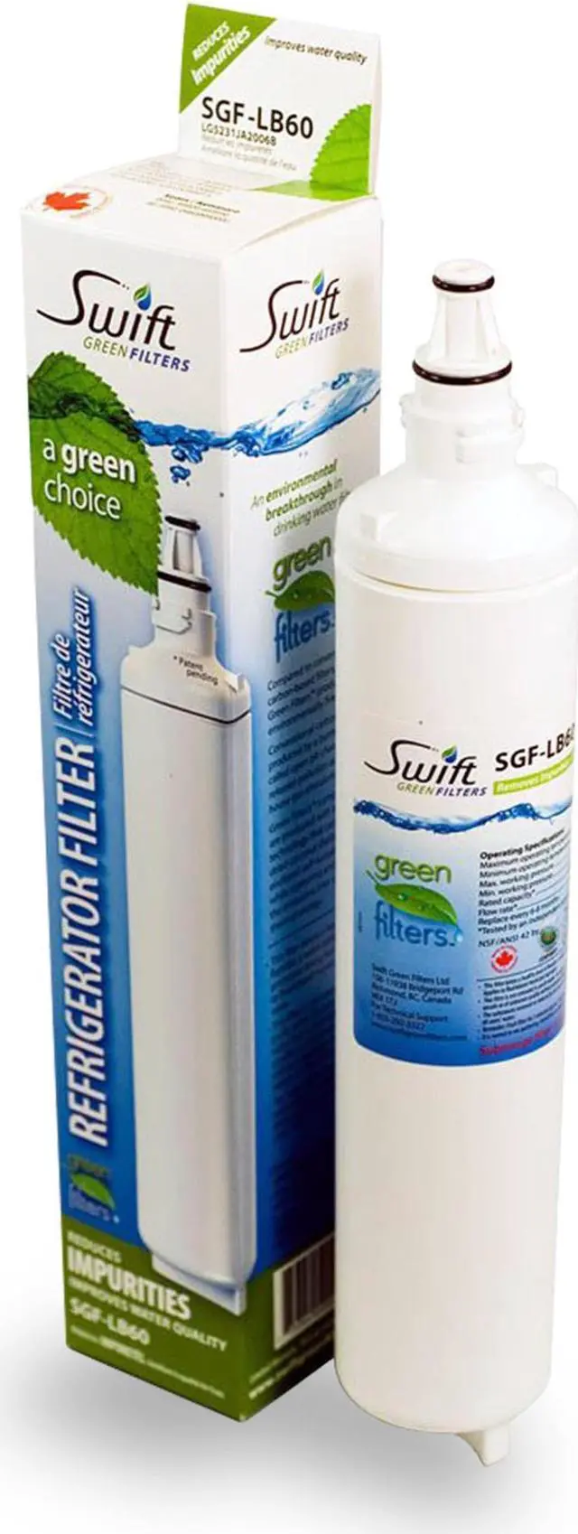 Alt view image 2 of 7 - Swift Green Filters SGF-LB60 Compatible Refrigerator Water Filter for LG 5231JA2006B, LT 600P, 5231JA2006A, EFF-6004A, 46-9990, Made in USA