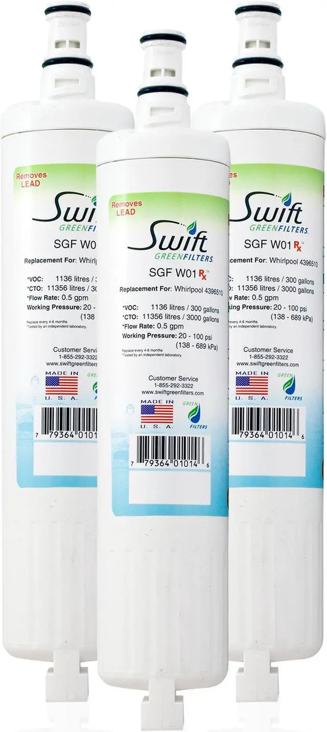 Main image of Swift Green Filters SGF-W01 Rx Compatible Pharmaceuticals Refrigerator Water Filter for 4396508, 4396510, EDR5RXD1, Made in USA (3 Pack).