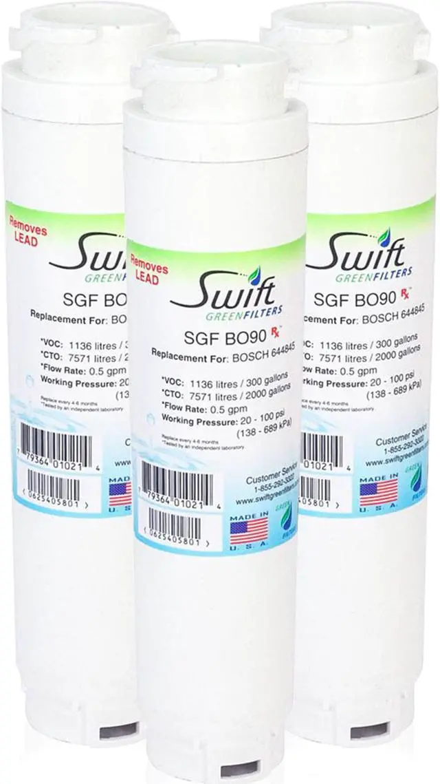 Main image of Swift Green Filters SGF-BO90 Rx Compatible Pharmaceuticals Refrigerator Water Filter for 644845, BORPLFTR10 and EFF-6025A, Made in USA (3 Pack).