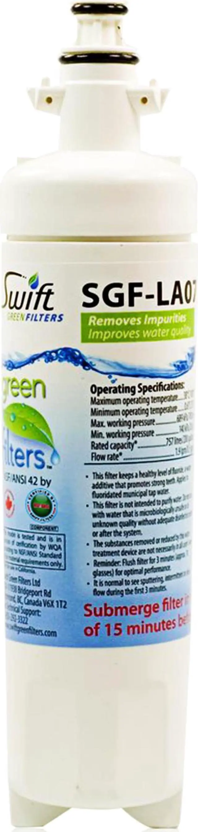 Main image of Swift Green Filters SGF-LA07 Compatible Refrigerator Water Filter for LG LT700-P, 46-9690, ADQ36006102, ADQ36006101,EFF-6032A, PH21410, Made in USA (1 Pack).