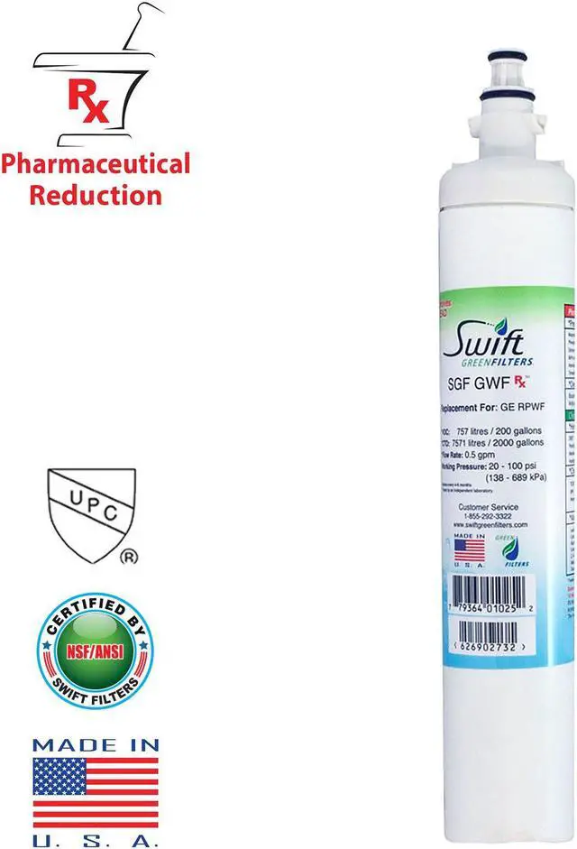 Main image of Swift Green Filters SGF-GWF Rx Compatible Pharmaceuticals Refrigerator Water Filter for GWF, RPWF, WSG-4 ,PFE29P, Made in USA