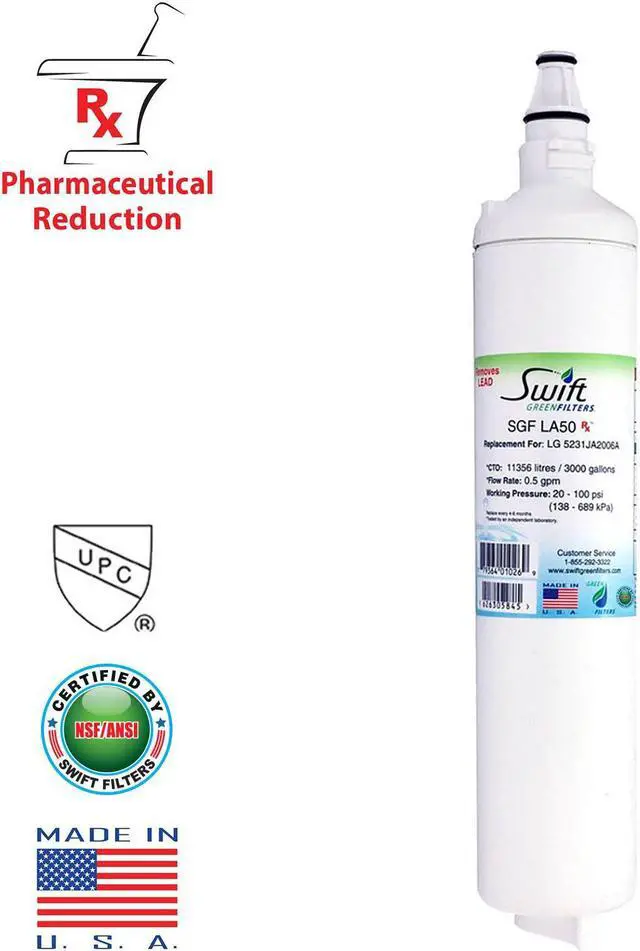 Main image of Swift Green Filters SGF-LA50 Rx Compatible Pharmaceuticals Refrigerator Water Filter for LT600P, 5231JA2006A, 46-9990, EFF-6003A, EFF-6004A, Made in USA
