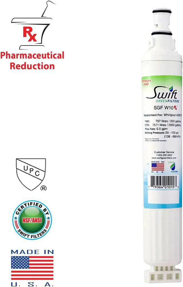 Main image of Swift Green Filters SGF-W10 Rx Compatible Pharmaceuticals Refrigerator Water Filter for 4396701, EDR6D1, FILTER 6, 46-9915, CLCH125, EFF-6001A, Made in USA