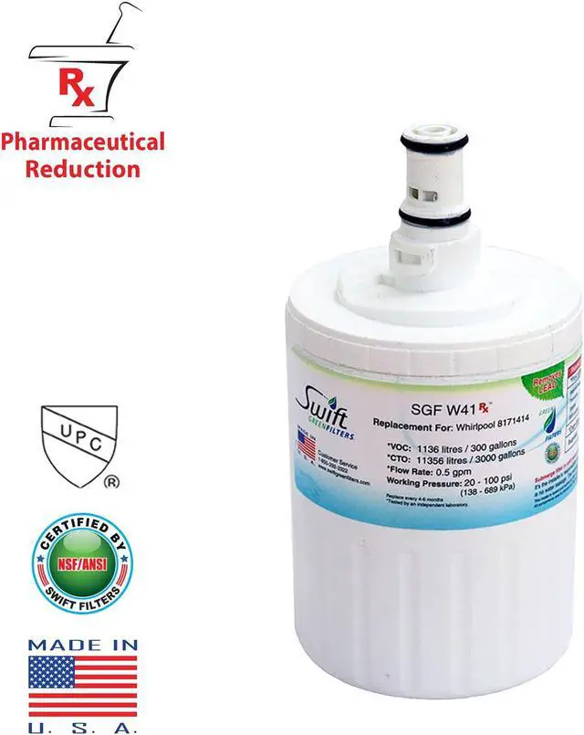 Main image of Swift Green Filters SGF-W41 Rx Compatible Pharmaceuticals Refrigerator Water Filter for EDR8D1, FILTER 8, 46-9002, 8171413, 8171414, NLC200, Made in USA