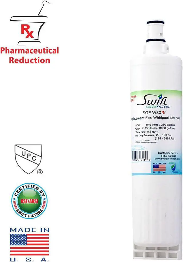 Main image of Swift Green Filters SGF-W80 Rx Compatible Pharmaceuticals Refrigerator Water Filter for 4396508, 4396510, EDR5RXD1, FILTER 5, Made in USA