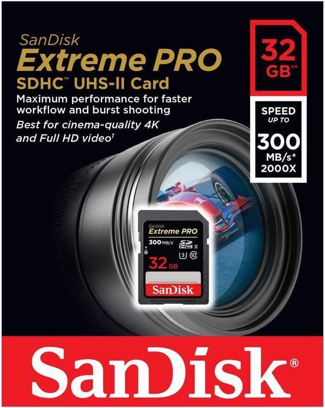 UHS-II Classe 10 Carte mémoire SDHC SanDisk Extreme Pro 32Go de jusquà 300Mo/s SDSDXPK-032G-GN4IN U3 