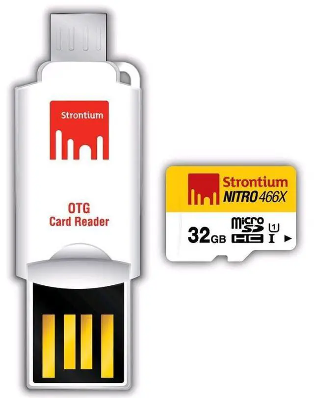 Main image of Strontium Nitro 466X 32GB MicroSDHC UHS-1 Memory Card with OTG Card Reader SRN32GTFU1T