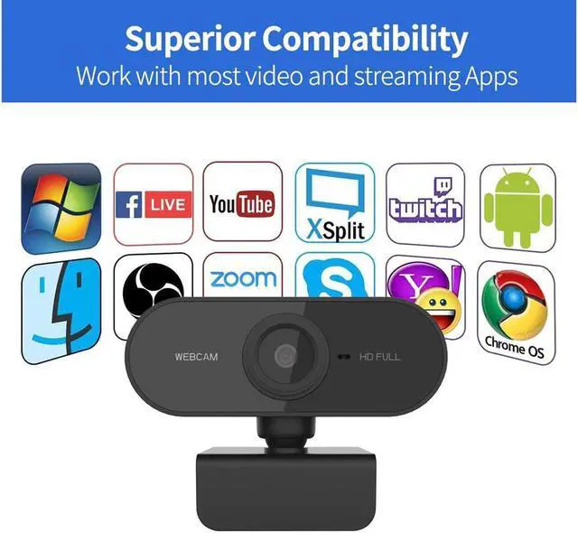 Alt view image 2 of 6 - HD Webcam 1080P 2MP with built-in microphone, USB Plug and Play, No driver needed, Support Windows, Mac, Linux and More
