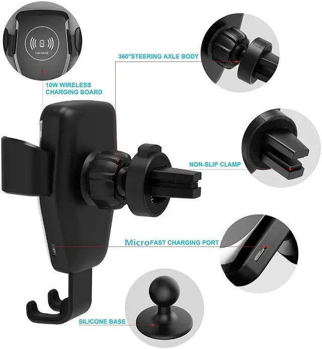 Alt view image 4 of 5 - Automatic Gravity Qi Wireless Car Charger Mount For IPhone 11 XS XR X 8 10W Fast Charging Phone Holder for  S10 S9