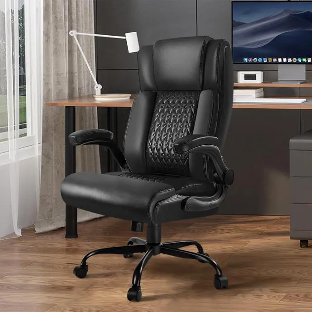 Alt view image 5 of 7 - VITESSE Executive Office Chair,Heavy Duty Chair with Flip up Armrest,Ergonomic High Back Computer Gaming Chairs Home Office 400lbs, Big and Tall Office Chair with Lumbar SupportBlack