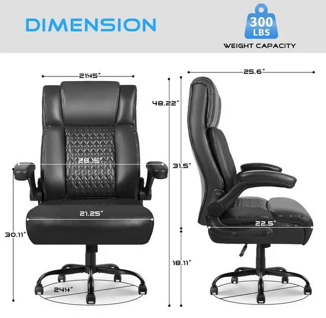 Alt view image 7 of 7 - VITESSE Executive Office Chair,Heavy Duty Chair with Flip up Armrest,Ergonomic High Back Computer Gaming Chairs Home Office 400lbs, Big and Tall Office Chair with Lumbar SupportBlack
