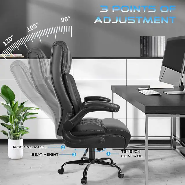 Alt view image 6 of 7 - VITESSE Executive Office Chair,Heavy Duty Chair with Flip up Armrest,Ergonomic High Back Computer Gaming Chairs Home Office 400lbs, Big and Tall Office Chair with Lumbar SupportBlack