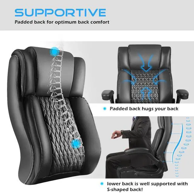 Alt view image 2 of 7 - VITESSE Executive Office Chair,Heavy Duty Chair with Flip up Armrest,Ergonomic High Back Computer Gaming Chairs Home Office 400lbs, Big and Tall Office Chair with Lumbar SupportBlack