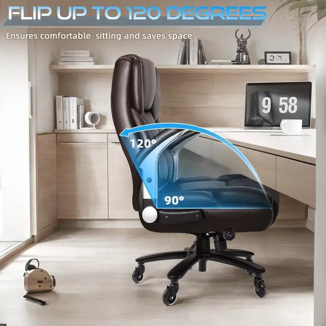 Alt view image 5 of 7 - VITESSE 600lbs Big and Tall Office Chair with Flip up Armrest, Large Heavy Duty with Ergonomic Lumbar Support, Executive Office Chair for Heavy People with Quiet Rubber Wheel(Brown)