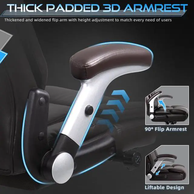 Alt view image 6 of 7 - VITESSE 600lbs Big and Tall Office Chair with Flip up Armrest, Large Heavy Duty with Ergonomic Lumbar Support, Executive Office Chair for Heavy People with Quiet Rubber Wheel(Brown)