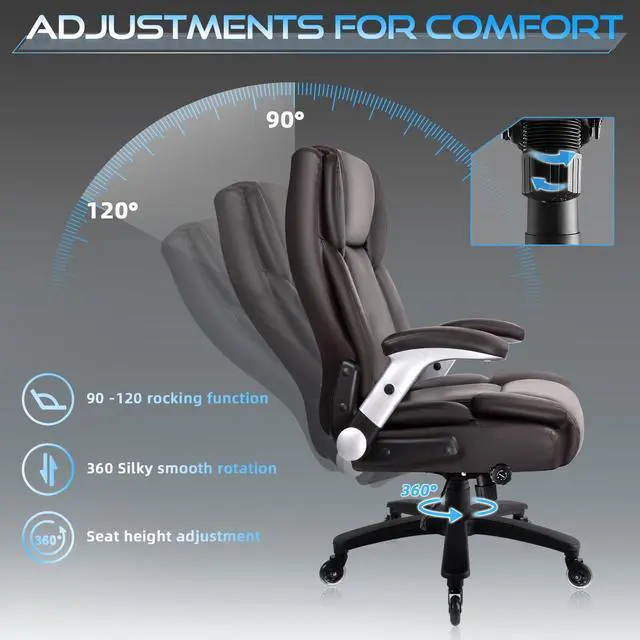 Alt view image 7 of 7 - VITESSE 600lbs Big and Tall Office Chair with Flip up Armrest, Large Heavy Duty with Ergonomic Lumbar Support, Executive Office Chair for Heavy People with Quiet Rubber Wheel(Brown)