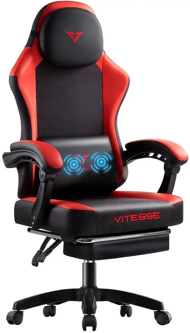 Main image of VITESSE Ergonomic Gaming Chair for Adults, 400 lbs PC Computer Chair, Racing Office Chair, Silla Gamer Height Adjustable Swivel Chair with Lumbar Vibration Support and HeadrestRed