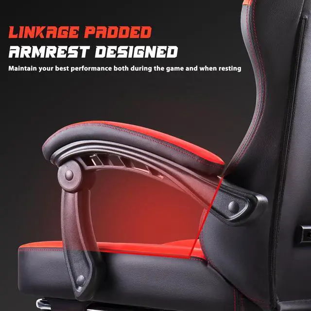 Alt view image 2 of 7 - VITESSE Ergonomic Gaming Chair for Adults, 400 lbs PC Computer Chair, Racing Office Chair, Silla Gamer Height Adjustable Swivel Chair with Lumbar Vibration Support and HeadrestRed