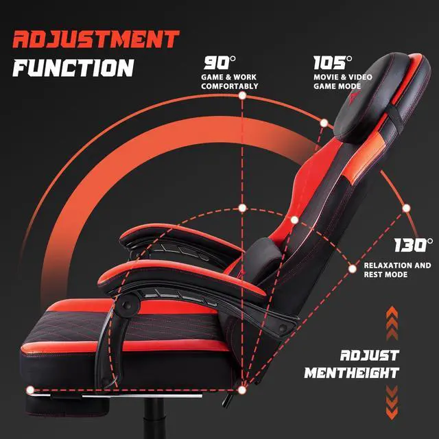 Alt view image 4 of 7 - VITESSE Ergonomic Gaming Chair for Adults, 400 lbs PC Computer Chair, Racing Office Chair, Silla Gamer Height Adjustable Swivel Chair with Lumbar Vibration Support and HeadrestRed