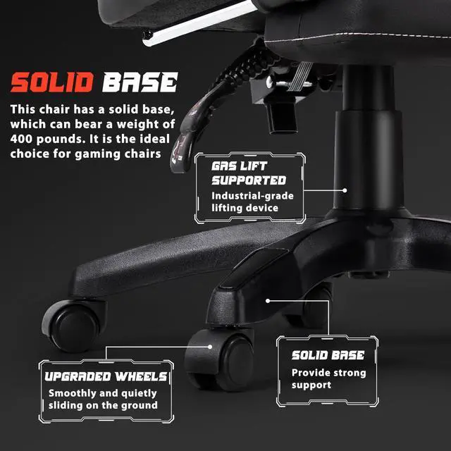 Alt view image 5 of 7 - VITESSE Ergonomic Gaming Chair for Adults, 400 lbs PC Computer Chair, Racing Office Chair, Silla Gamer Height Adjustable Swivel Chair with Lumbar Vibration Support and HeadrestGray
