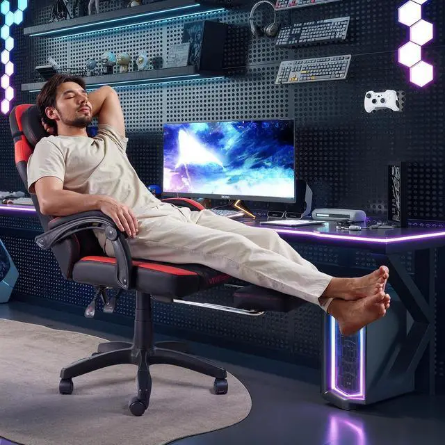 Alt view image 6 of 7 - VITESSE Ergonomic Gaming Chair for Adults, 400 lbs PC Computer Chair, Racing Office Chair, Silla Gamer Height Adjustable Swivel Chair with Lumbar Vibration Support and HeadrestRed