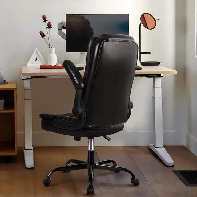 Alt view image 4 of 7 - VITESSE Executive Office Chair with Flip-up Armrests, Big and Tall Leather Ergonomic Office Chair, High Back Lumbar Support  Home Computer Desk Chair, Heavy and Duty Computer Chair (Black)