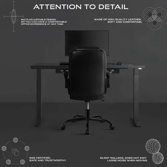 Alt view image 5 of 7 - VITESSE Executive Office Chair with Flip-up Armrests, Big and Tall Leather Ergonomic Office Chair, High Back Lumbar Support  Home Computer Desk Chair, Heavy and Duty Computer Chair (Black)