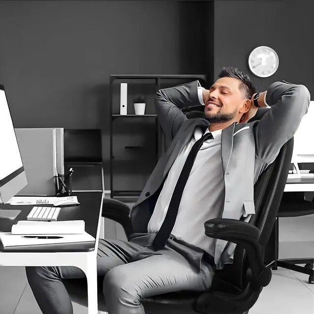 Alt view image 7 of 7 - VITESSE Executive Office Chair with Flip-up Armrests, Big and Tall Leather Ergonomic Office Chair, High Back Lumbar Support  Home Computer Desk Chair, Heavy and Duty Computer Chair (Black)